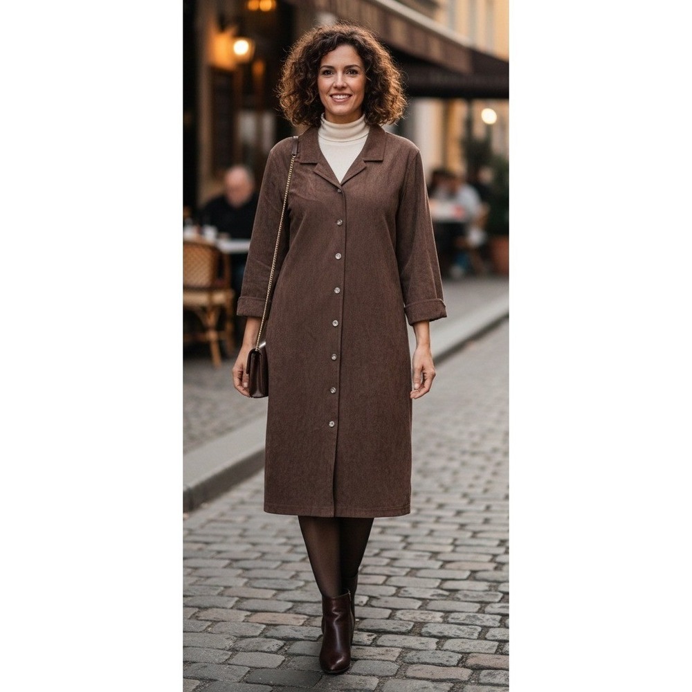 Vintage 90s Talbots Brown Stretch Button Front Shirt Dress Size 16 Modest Y2K